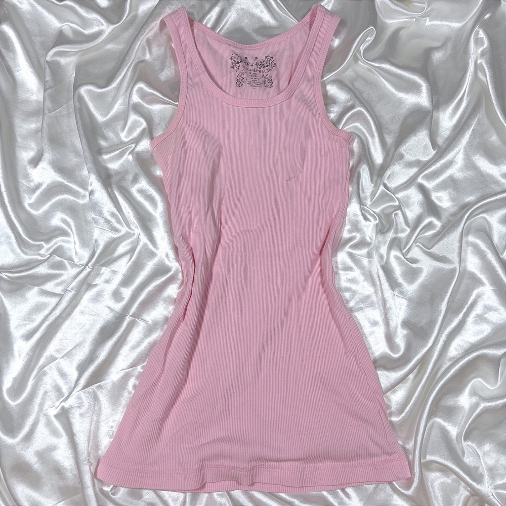 y2k Tank Top Pink Excellent Ribbed Scoop Neck No Boundaries Sleeveless Basic